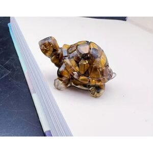 New!  Crushed Genuine Crystal Stone and Resin Turtle in Tiger Eye